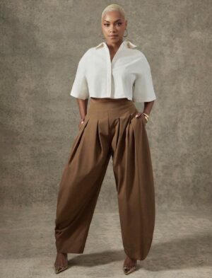 PANTALON MARRON LARGE TAILLE STANDARD